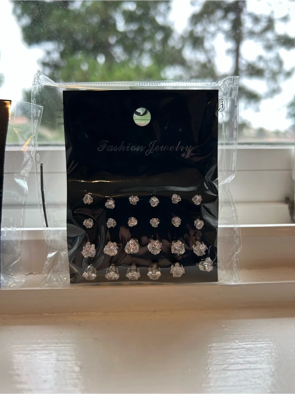 Fashion Jewelry Set of Clear Crystal Stud Earrings - Silver Tone